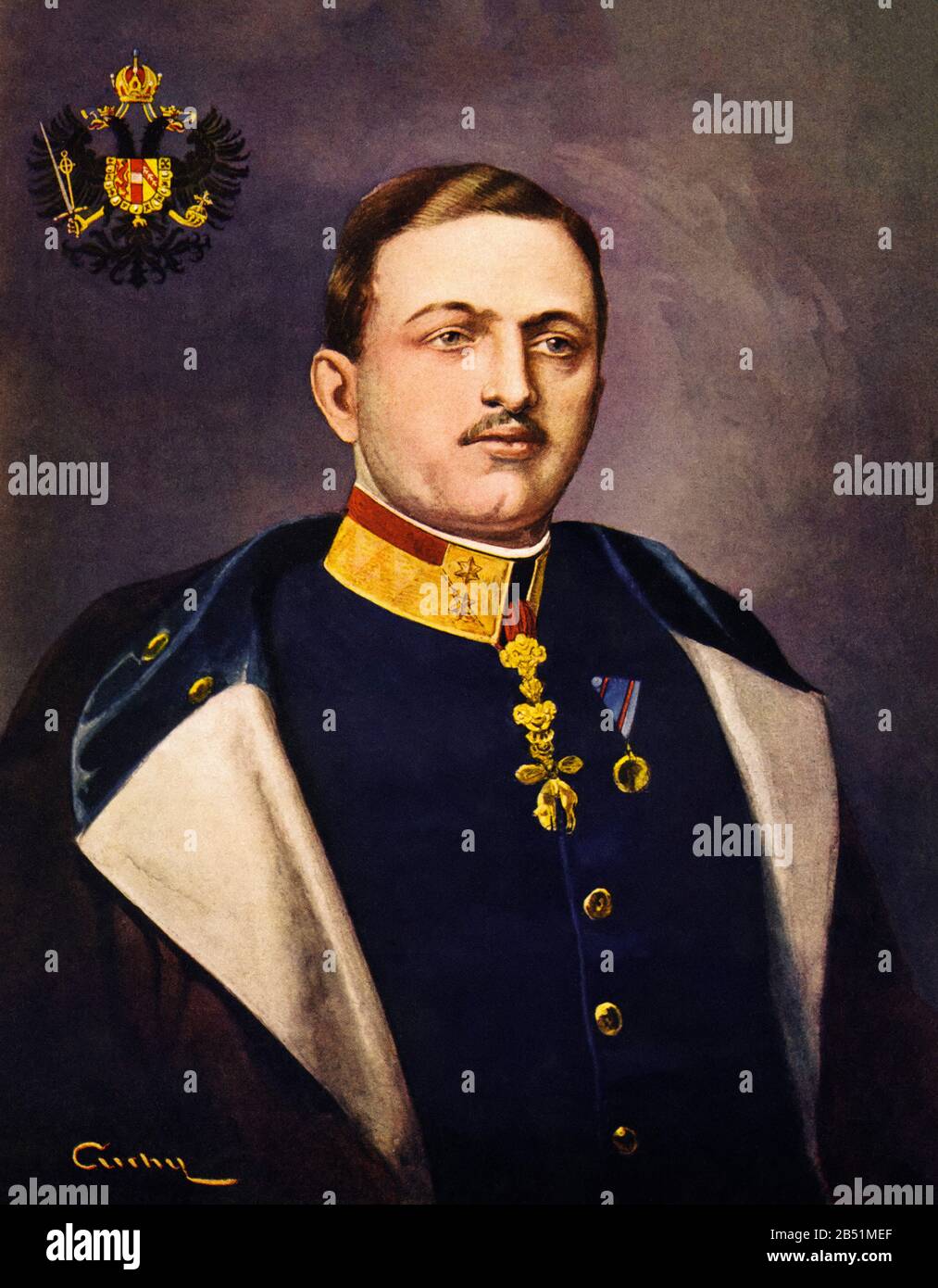 Color portrait of Charles of Habsburg-Lorraine and Saxony. Karl Franz Josef Ludwig Hubert Georg Maria von Habsburg-Lothringen (1887 - 1922), was the l Stock Photo