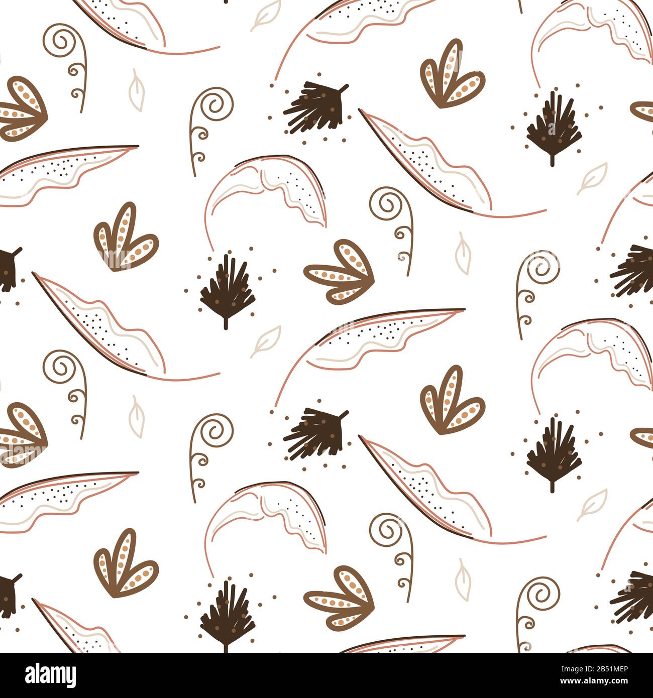 Floral seamless pattern with plants and branches. Vector brown on white background. Stock Vector
