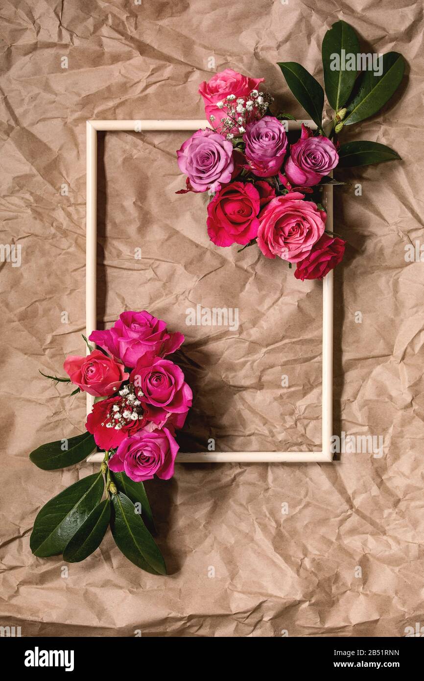 Creative layout roses flowers Stock Photo - Alamy
