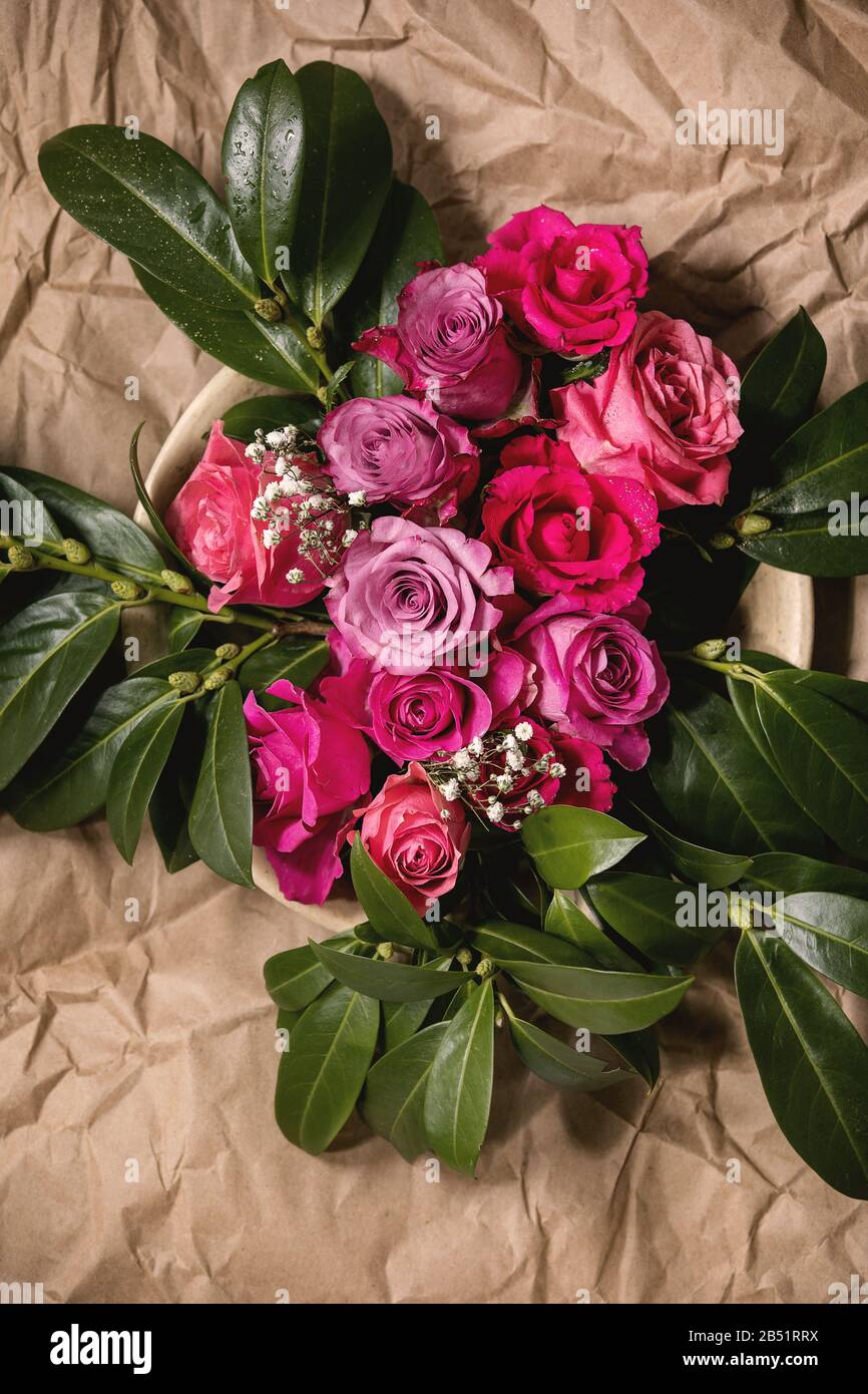 Creative layout roses flowers Stock Photo - Alamy
