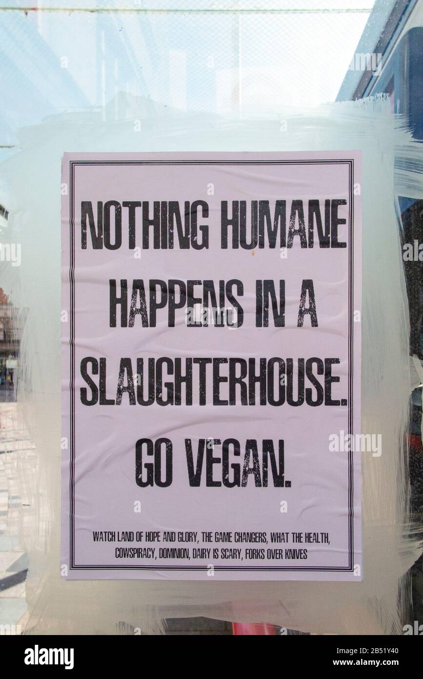 Nothing humane happens in a Slaughterhouse poster in London Stock Photo ...