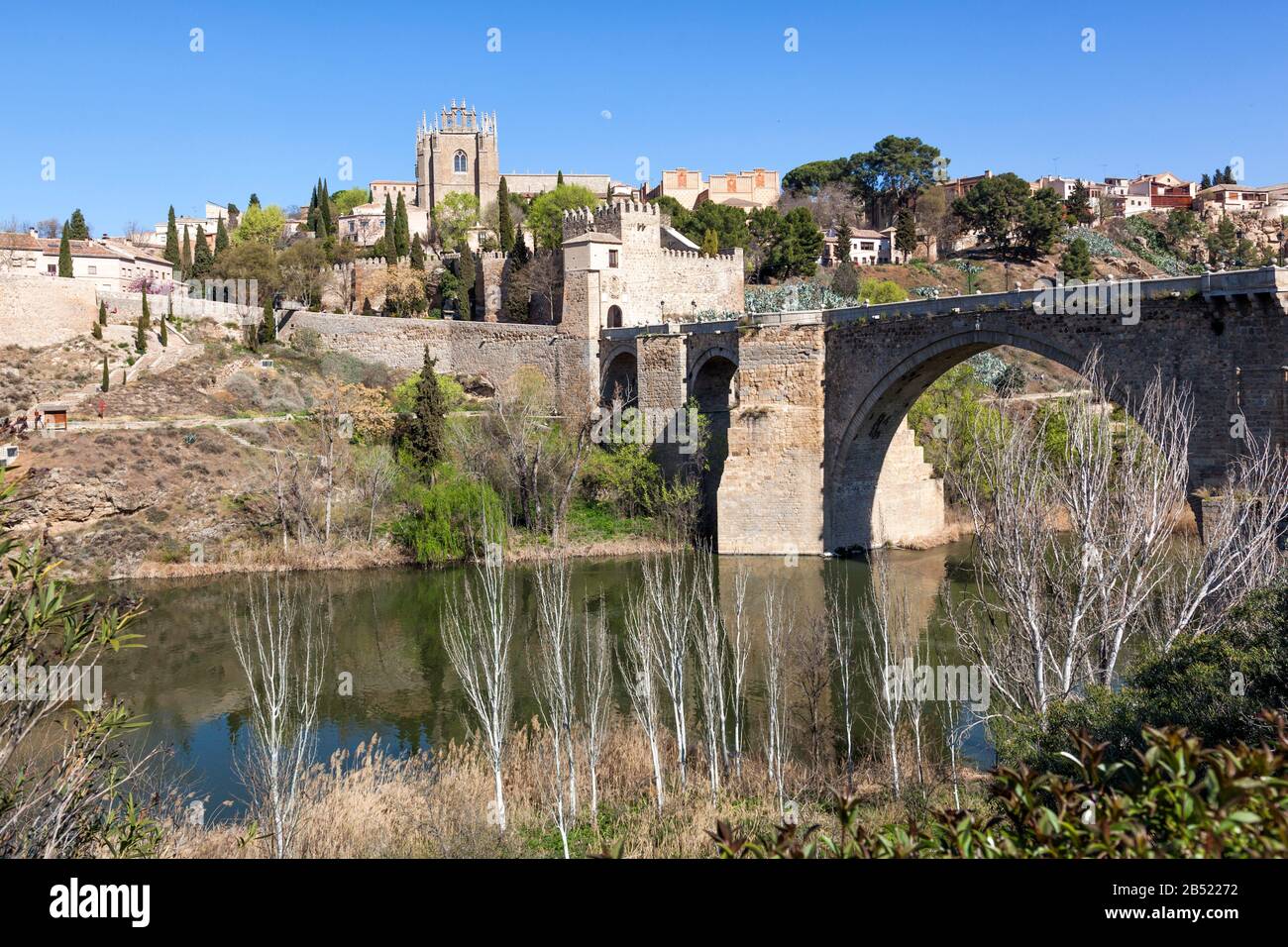 Historic city of Toledo, in Spain over the river Tajo. Declared a World Heritage Site by UNESCO in 1986. It is  known as the 'Imperial City' due to it Stock Photo