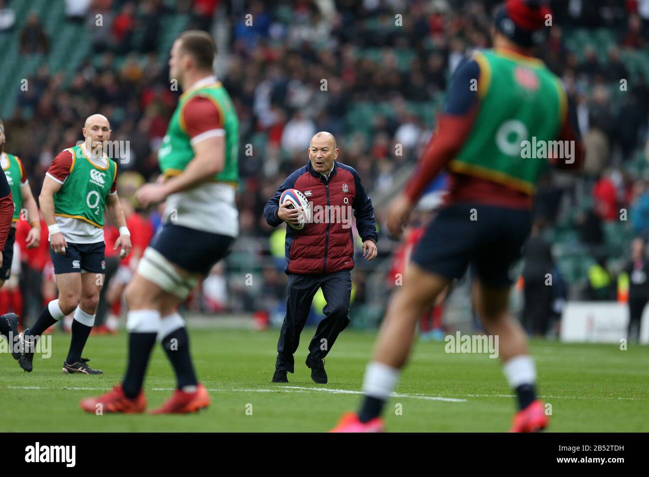 London, UK. 07th Mar, 2020. Eddie Jones, the England rugby team head coach looks on during prematch warm up. England v Wales, Guinness six nations 2020 championship rugby at Twickenham Stadium in London on Saturday 7th March 2020. Please note images are for Editorial Use Only. pic by Andrew Orchard/Andrew Orchard sports photography /Alamy Live news Credit: Andrew Orchard sports photography/Alamy Live News Stock Photo