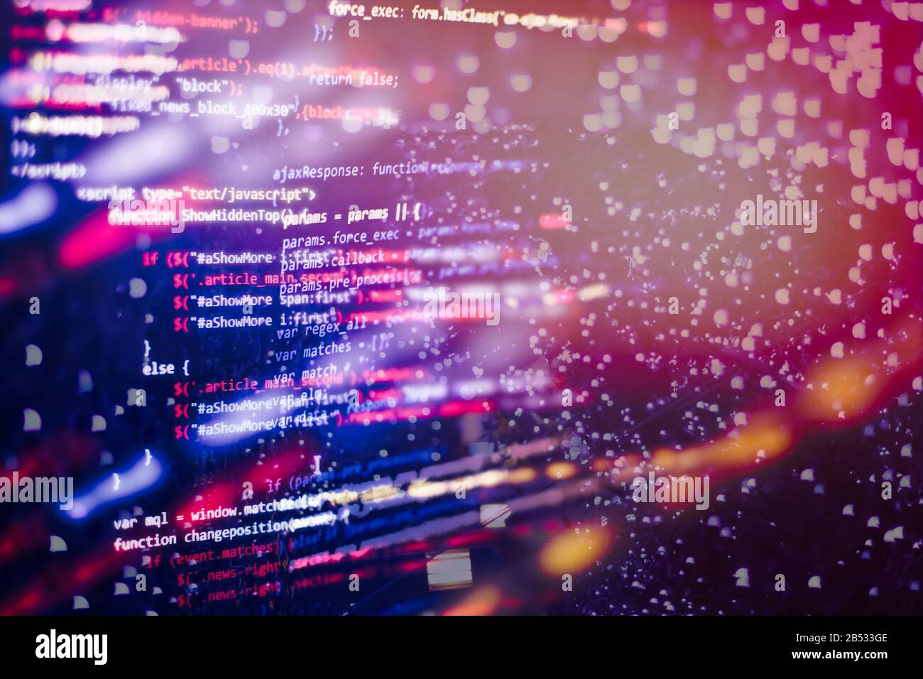 HTML5 in editor for website development. Website HTML Code on the Laptop Display Closeup Photo. Stock Photo