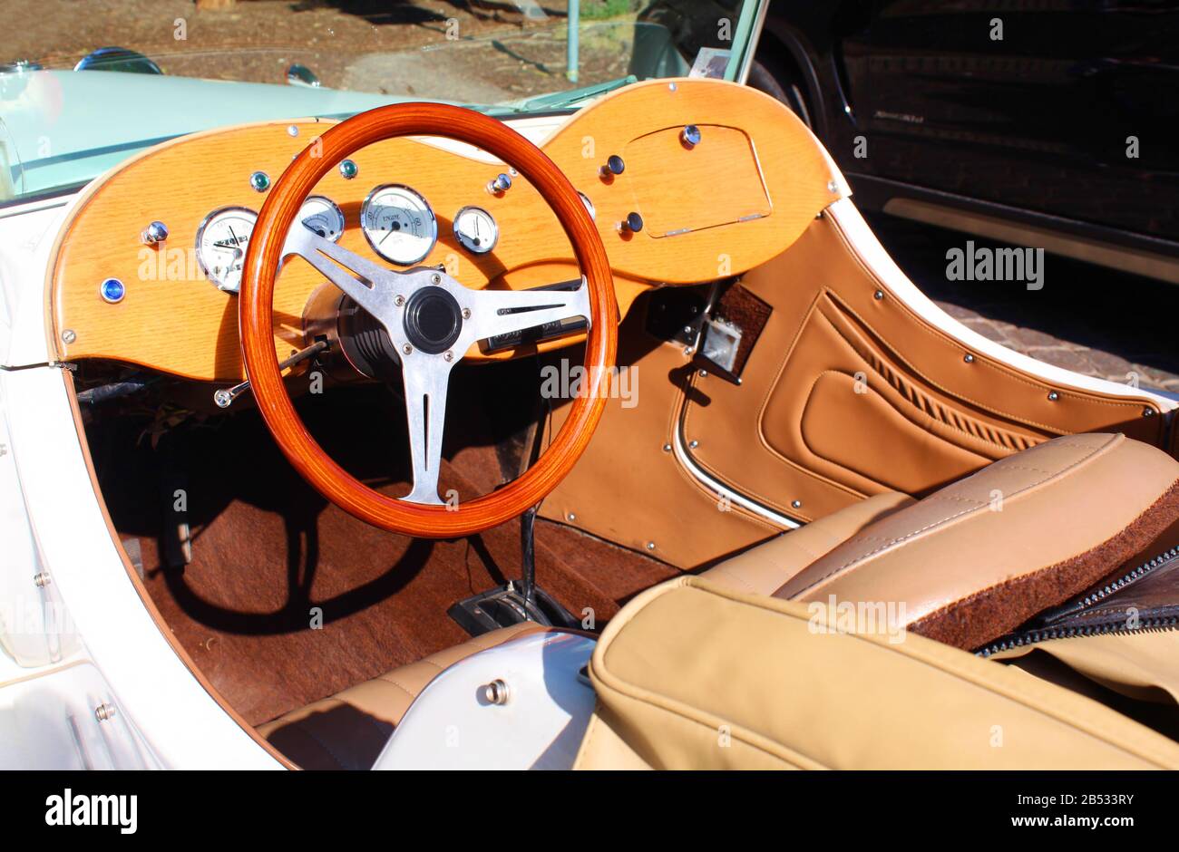 Brown leather interior of a classic automobile Stock Photo - Alamy