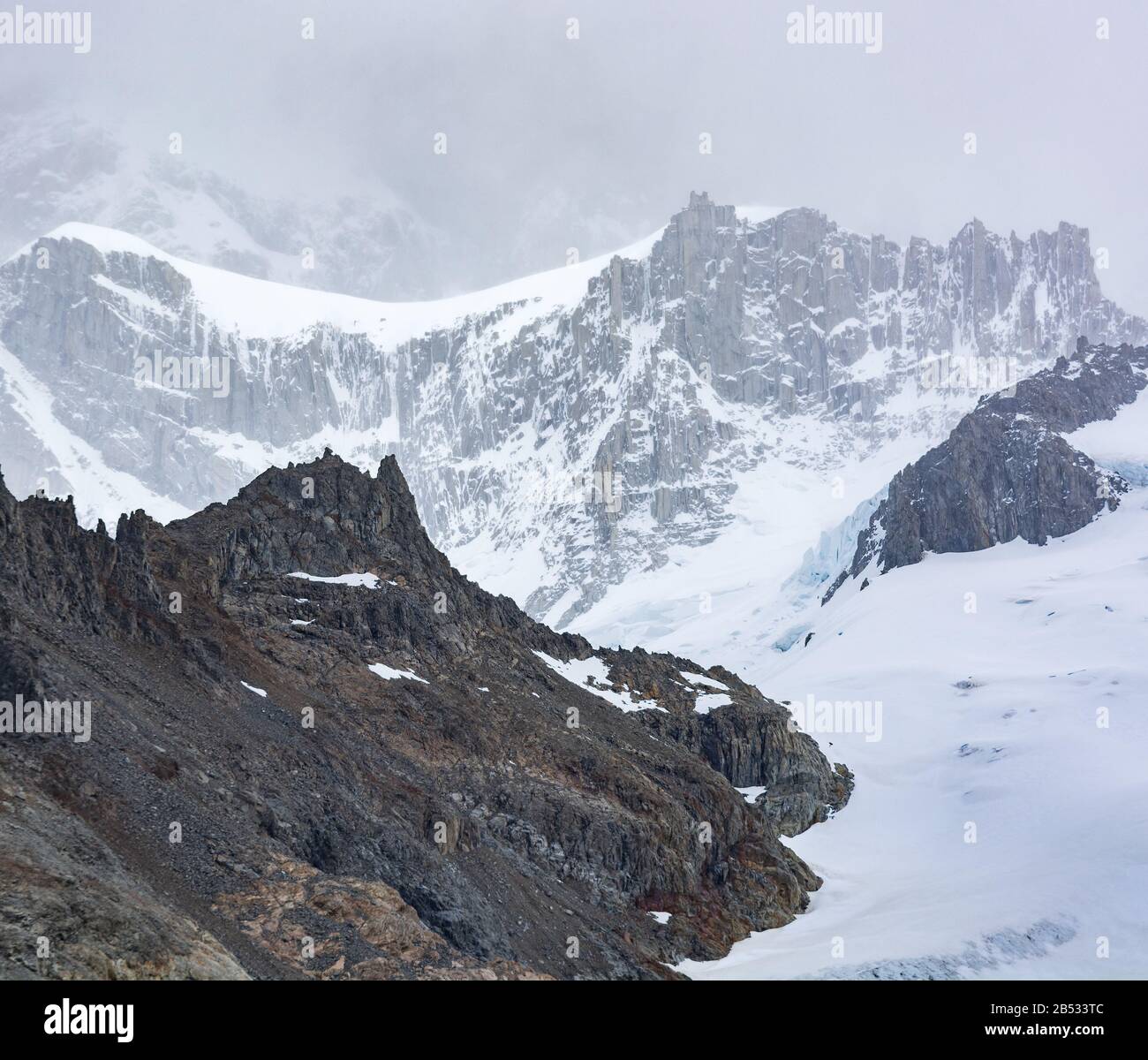 The glaciers at the feet of Mount FitzRoy, Parque Nacional Los Glaciares, Patagonia Argentina Stock Photo