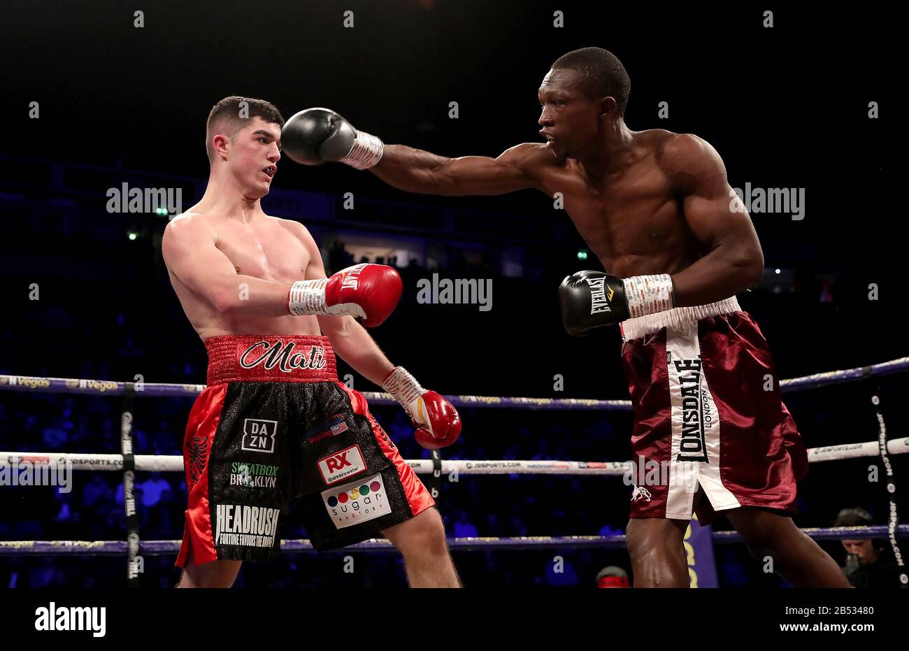 Reshat Mati in action against Abdallah Luanja in their Welterweight contest at Manchester Arena Stock Photo