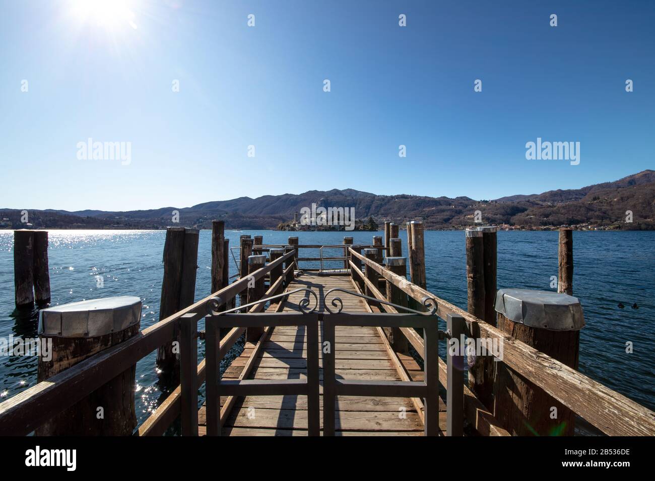 View of San Giulio Island from Orta - Piemonte Italia Stock Photo