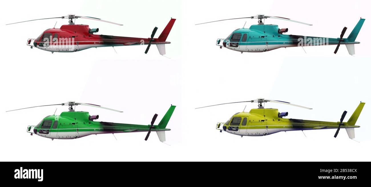 Helicopters in different colors on white background Stock Photo - Alamy