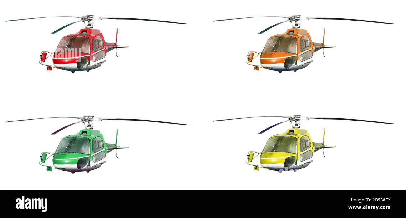 Helicopters in different colors on white background Stock Photo - Alamy