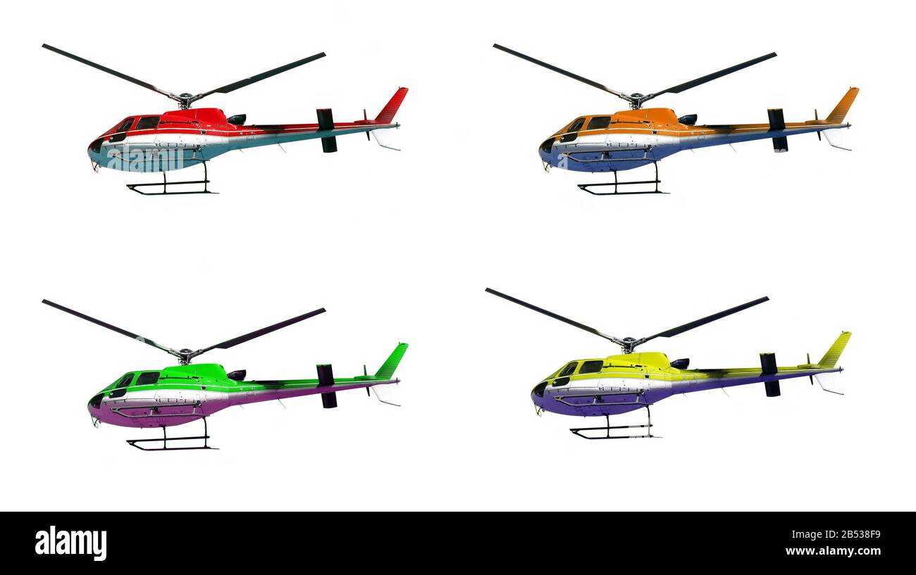 Helicopters in different colors on white background Stock Photo - Alamy
