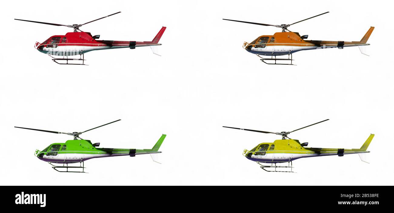 Helicopters in different colors on white background Stock Photo - Alamy