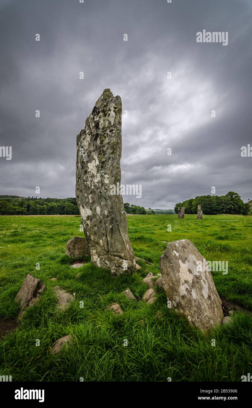 Standing stones in Glen Kilmartin, Scotland --- The area spans 5,000 years with a multitude of cairns, standing stones, carved rock, stone circles, fo Stock Photo