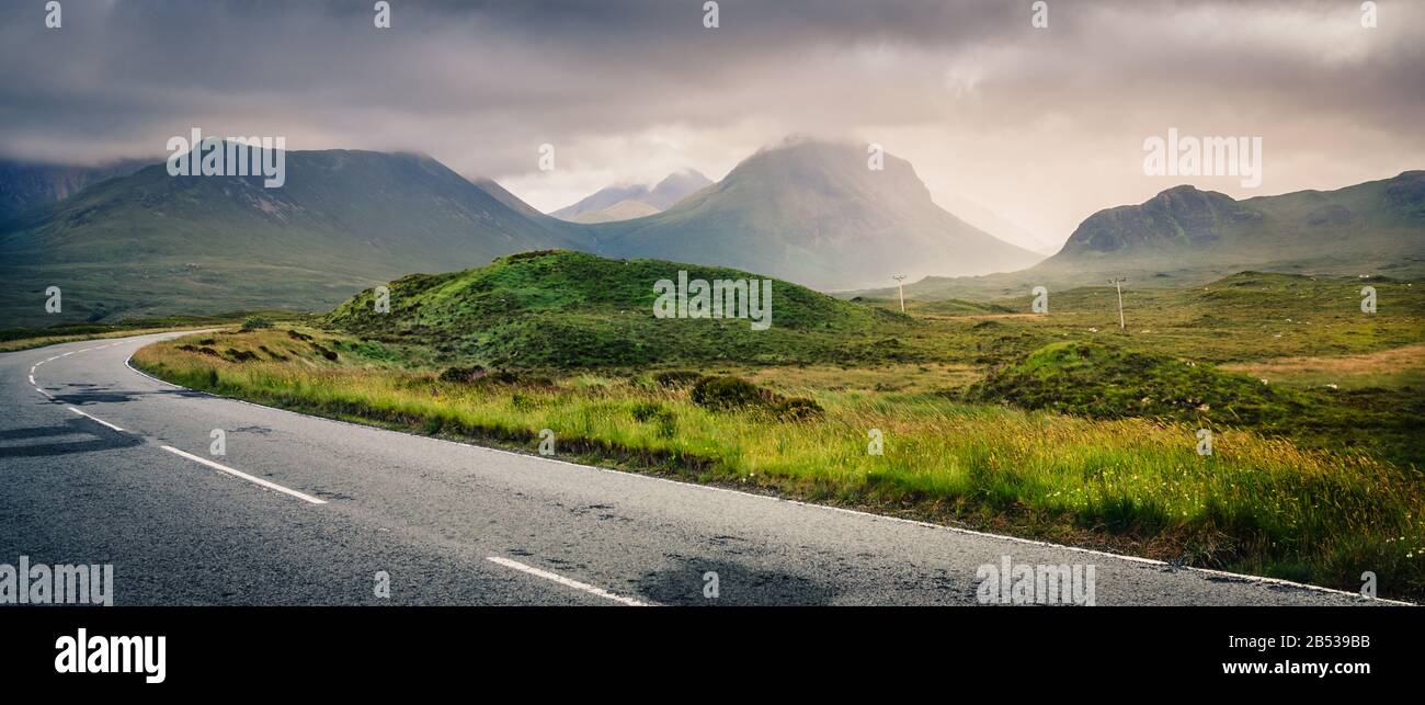 Driving towards the sunset, Northern Scotland, UK --- #nikond7000 #sigma1770 --- #scotland #scottish #scottishscenery #unitedkingdom #britain #beautif Stock Photo
