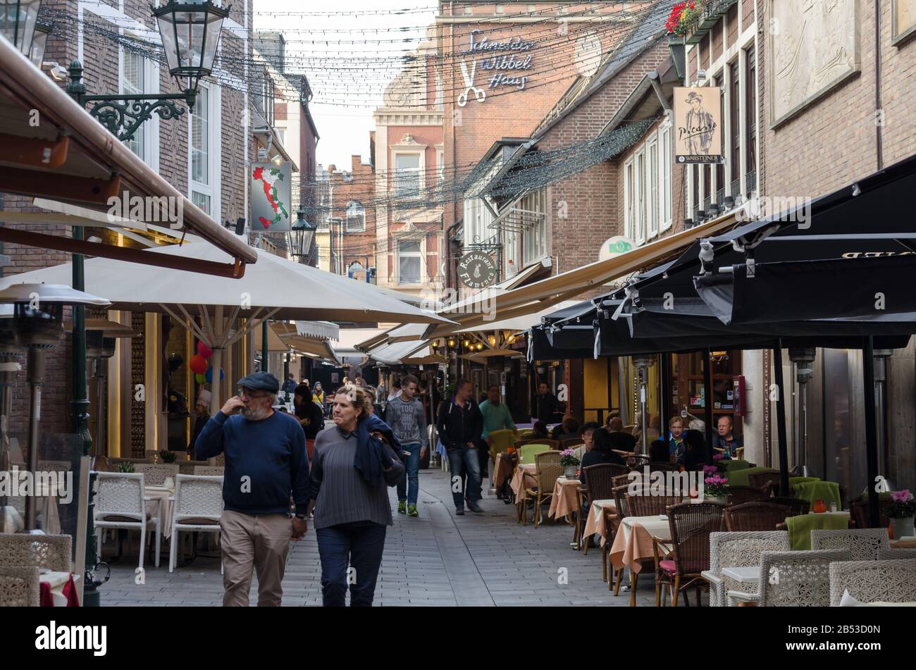 Dusseldorf Altstadt, Nrw, Germany - September 21, 2014: View of the famous Schneider Wibbel alley in the old town of Düsseldorf. In this small street Stock Photo