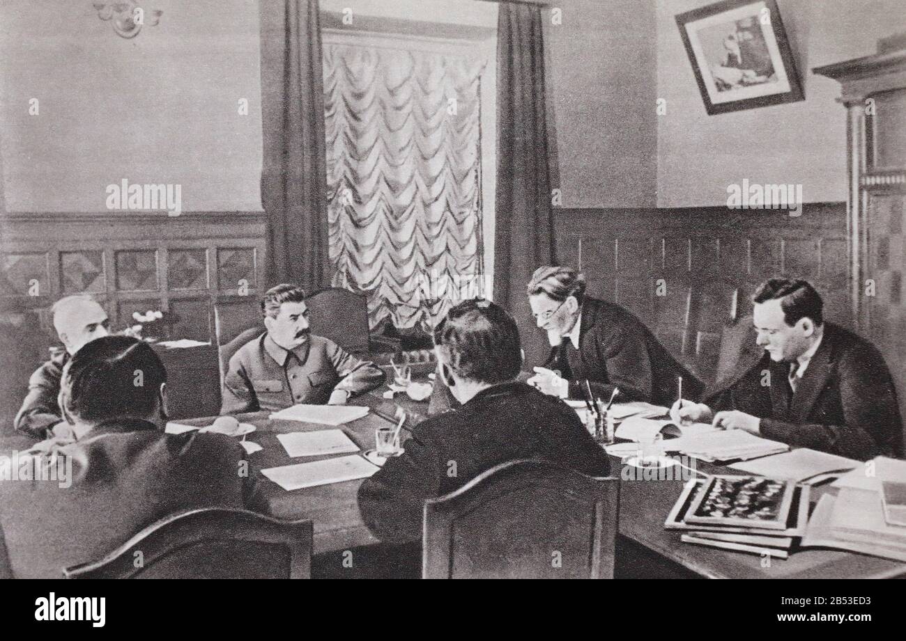 Session of the Presidium of the Supreme Soviet of the USSR headed by Joseph Stalin. Stock Photo