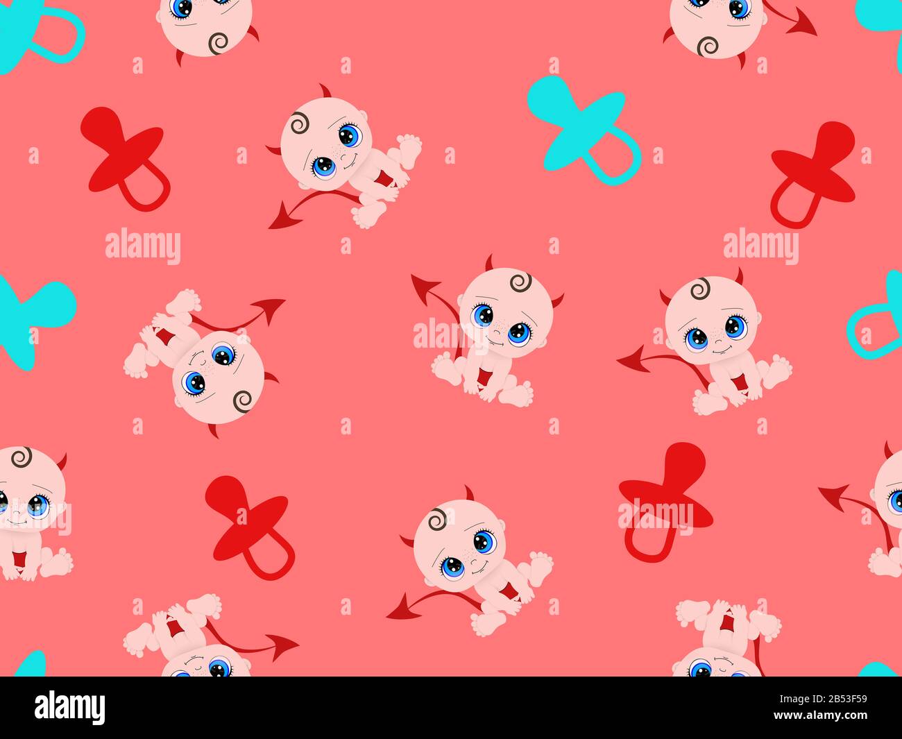 Seamless pattern with children's motif. Sitting infant in diaper with ...