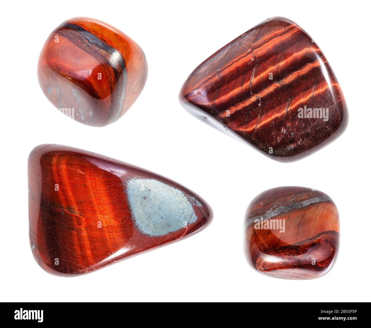 set of various Ox’s Eye (Bull’s Eye) gemstones isolated on white