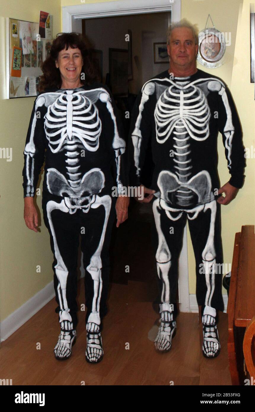 Hand made Halloween skeleton costumes Stock Photo