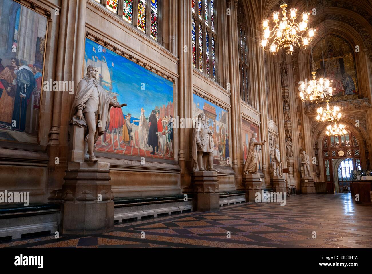 St Stephen's Hall with statue of John Selden in foreground, Palace of Westminster, London, United Kingdom Stock Photo