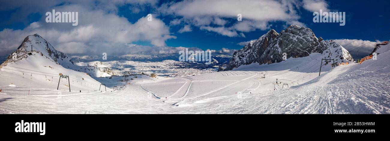 The snowy winter panorama of Dachstein Alps, Austria Stock Photo - Alamy
