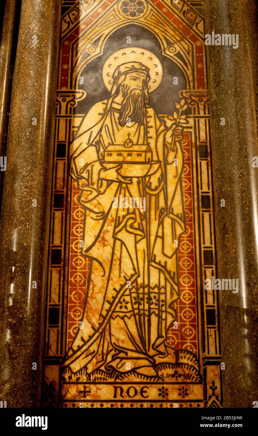 Decorative panel showing the Biblical figure of Noah in the Chapel of St Mary Undercroft in the Palace of Westminster, London, England Stock Photo
