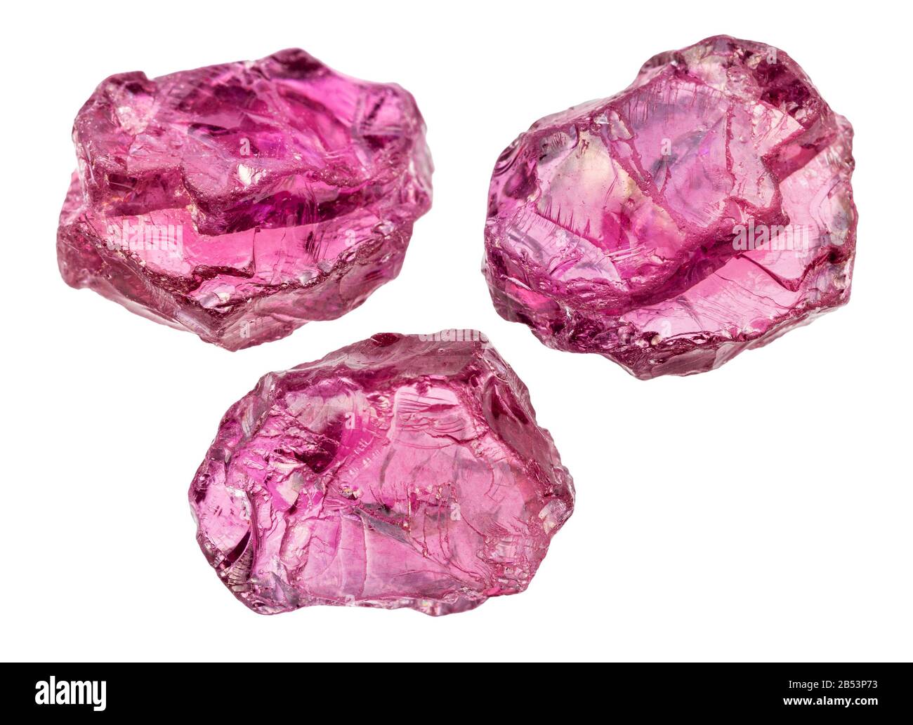 set of Rhodolite (pyrope garnet) crystals isolated on white background ...