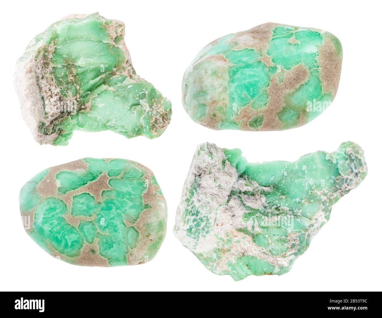 set of various Variscite gemstones isolated on white background Stock