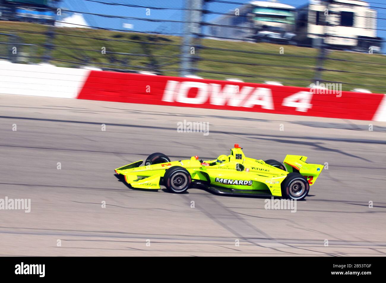Newton Iowa, July 19, 2019: 22 Simon Pagenaud, France, Team Penske, on race track during practice session for the Iowa 300 Indycar race. Stock Photo