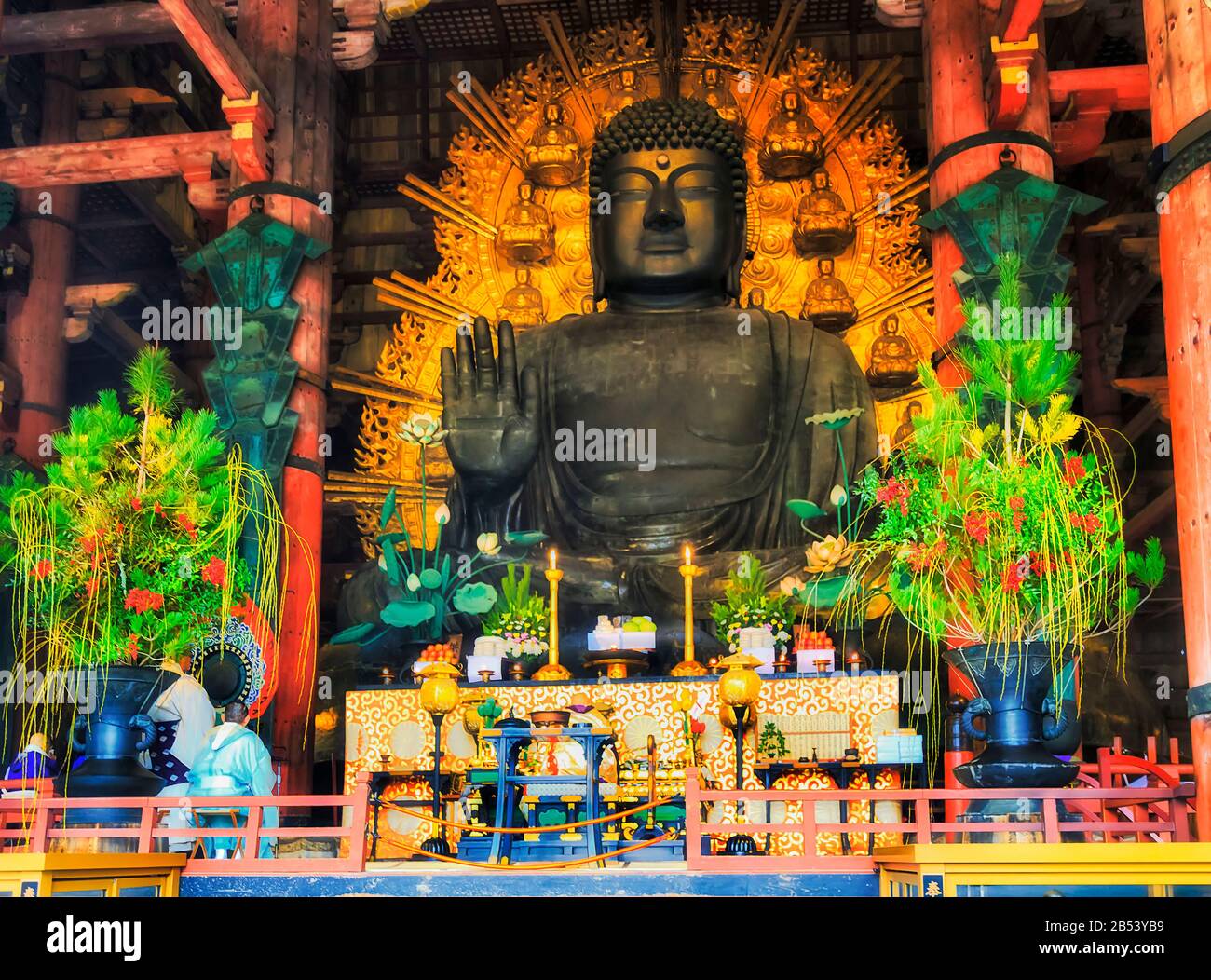 Sitting Buddha in ancient temple of Japanese city Nara the largest