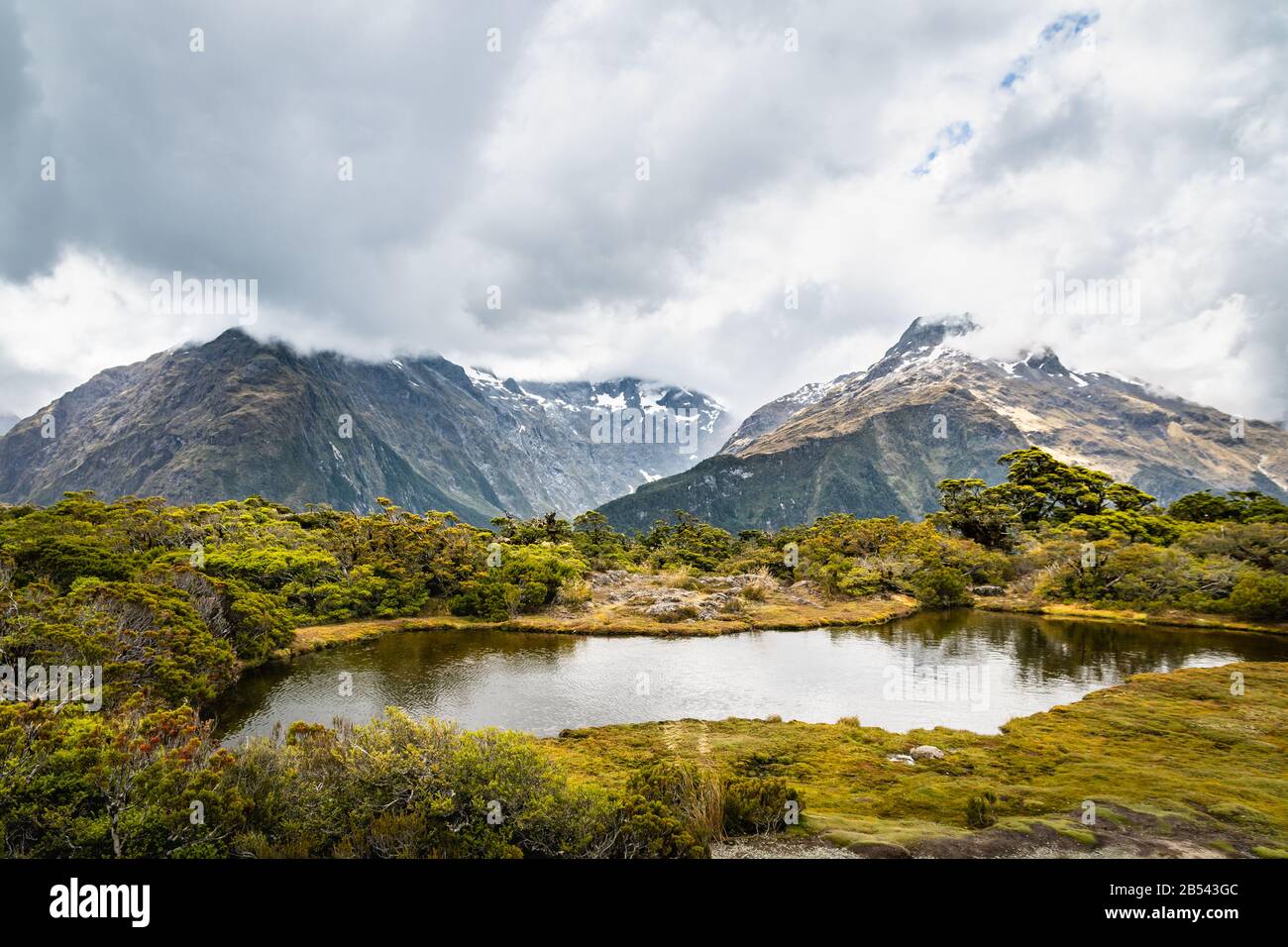 Key Summit with the lakes and Fjordland mountain range at the back, New Zealand Stock Photo