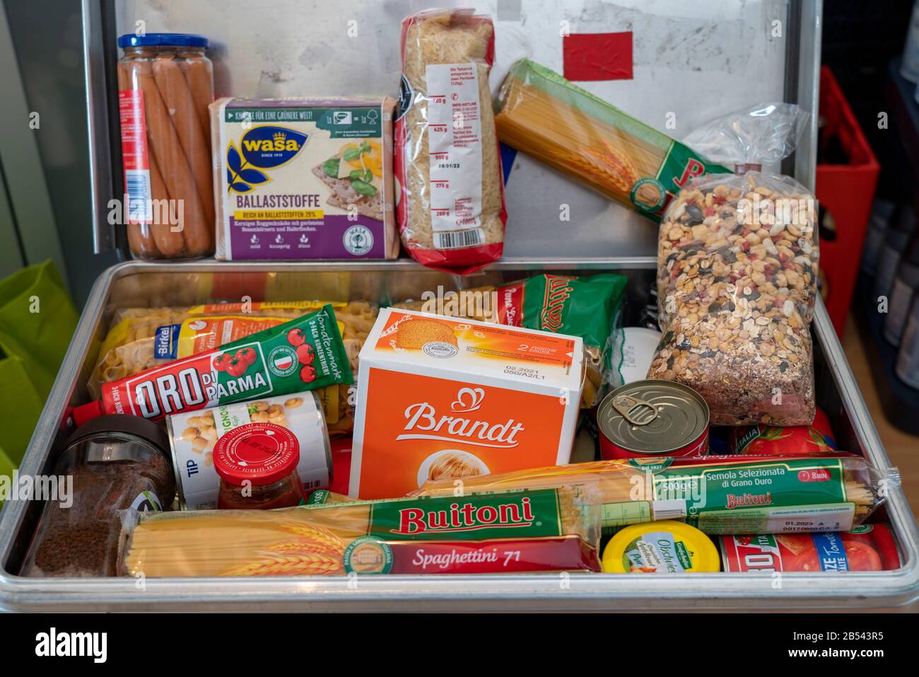 Emergency precautions, food stock in a private household, box with long