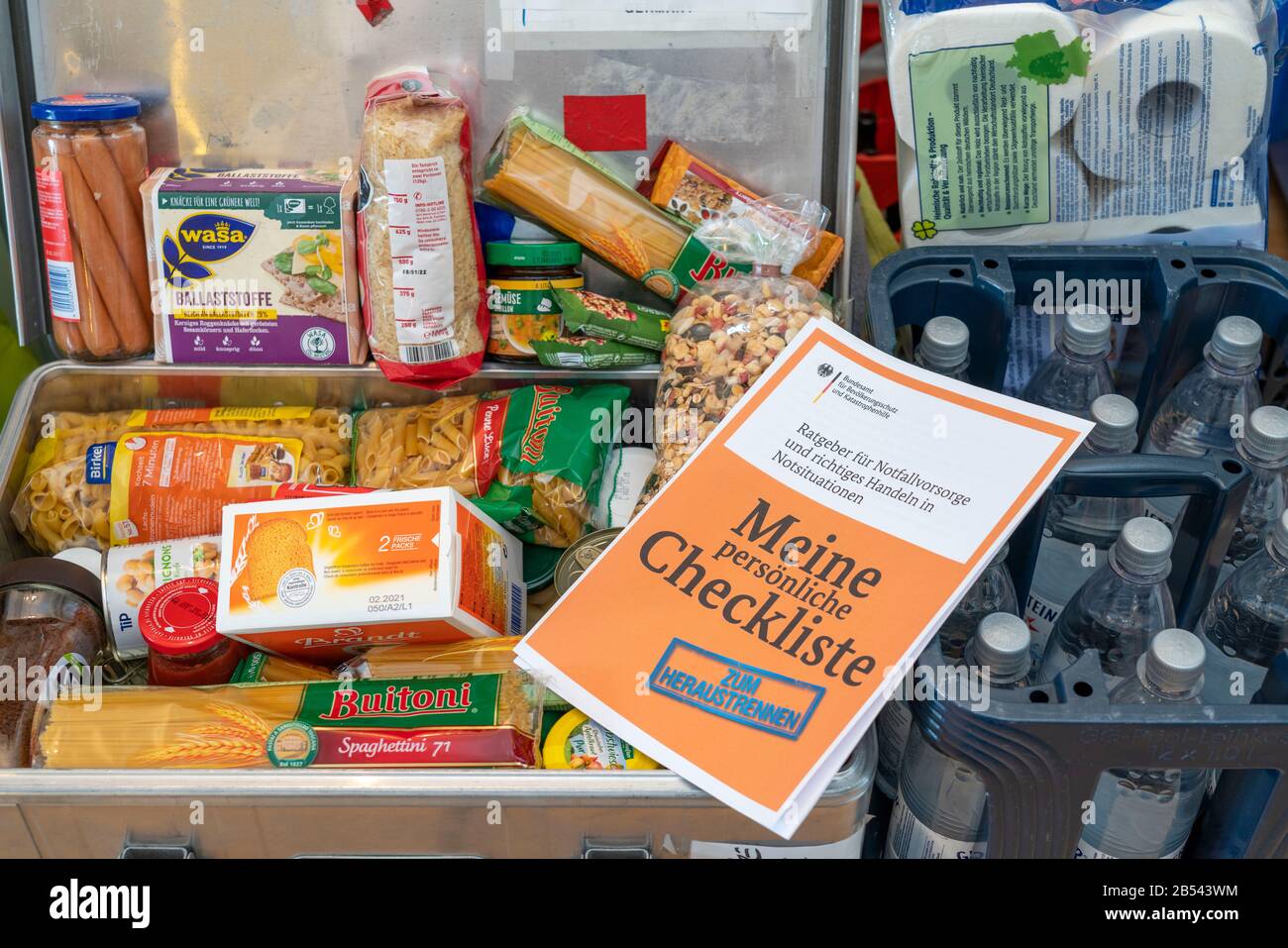 Emergency precautions, food stock in a private household, box with long