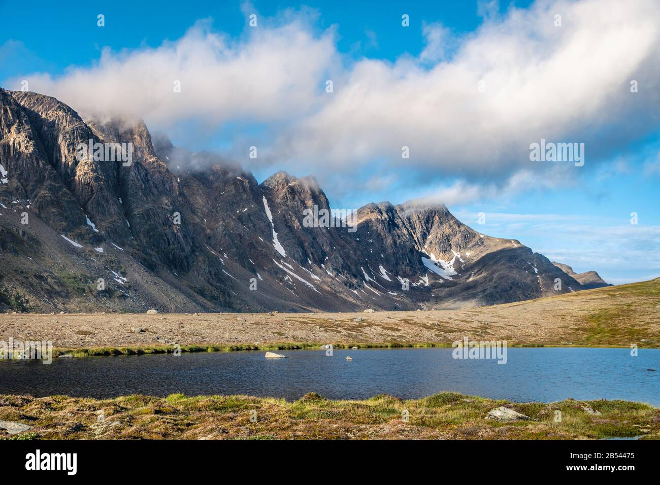 Morning view from the tent on Arctic Circle Trail (ACT), Greenland Stock Photo
