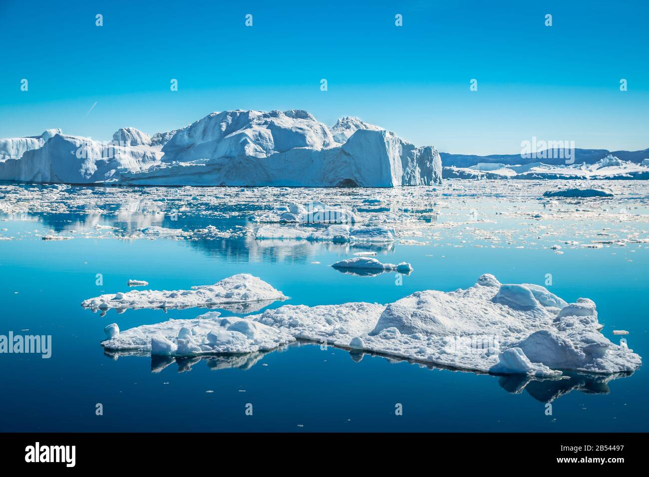 Ilulissat icefjord from a ferry observation deck Stock Photo