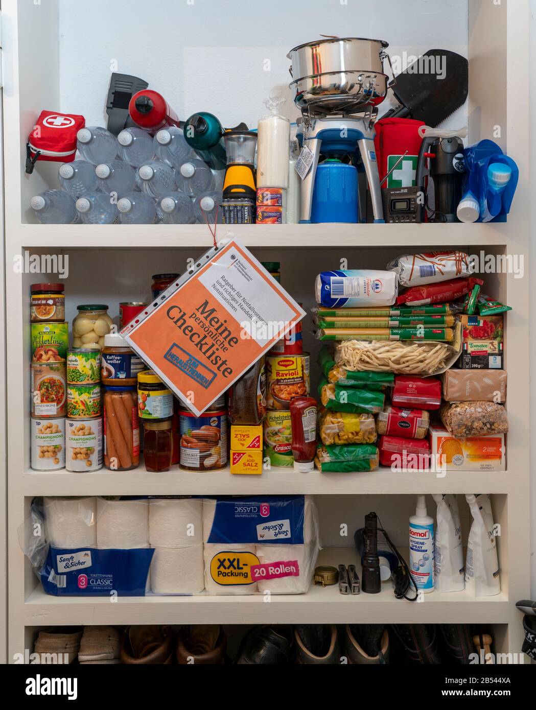 Emergency precautions, food supply in a private household, shelf with