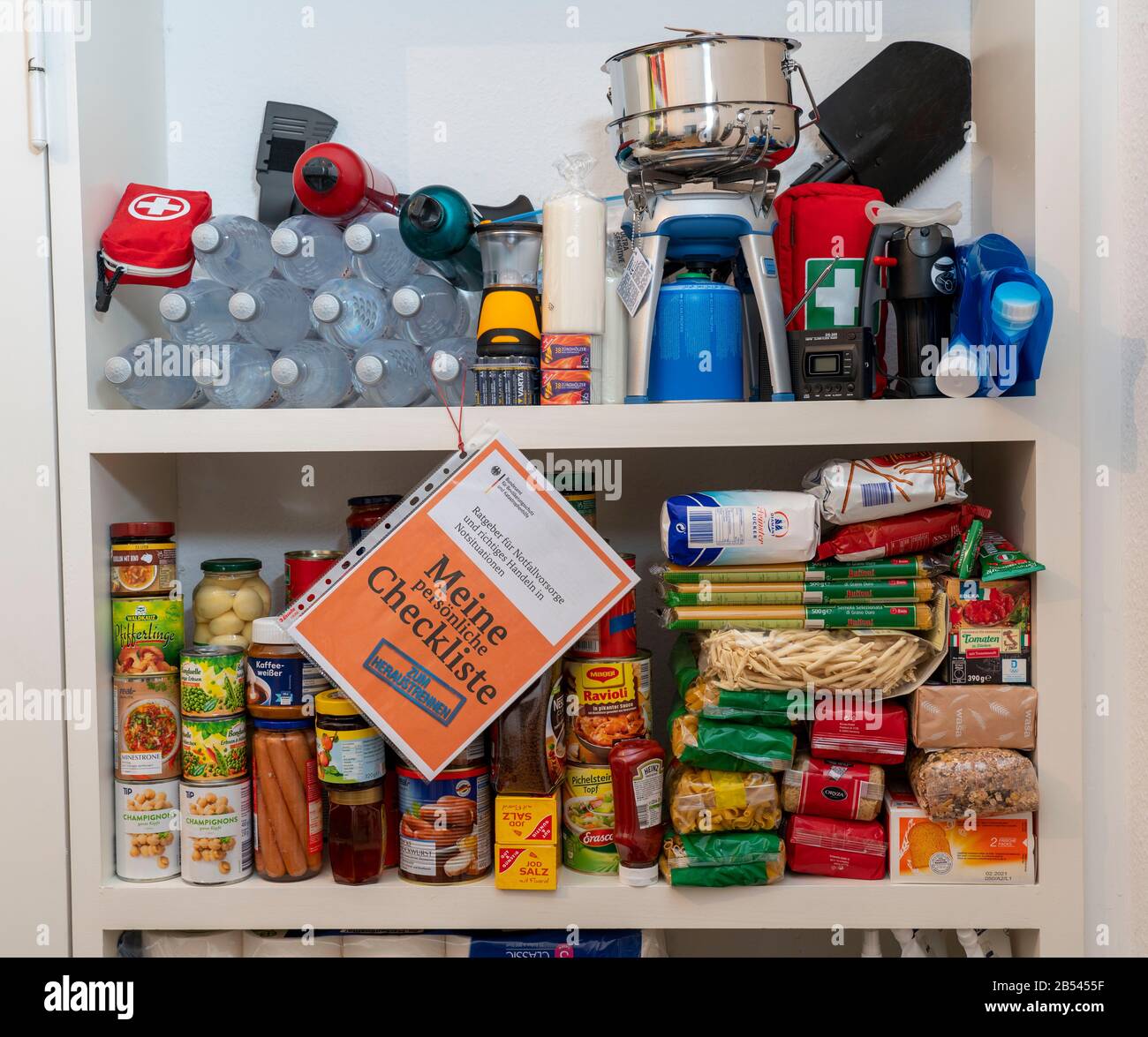 Emergency precautions, food supply in a private household, shelf with