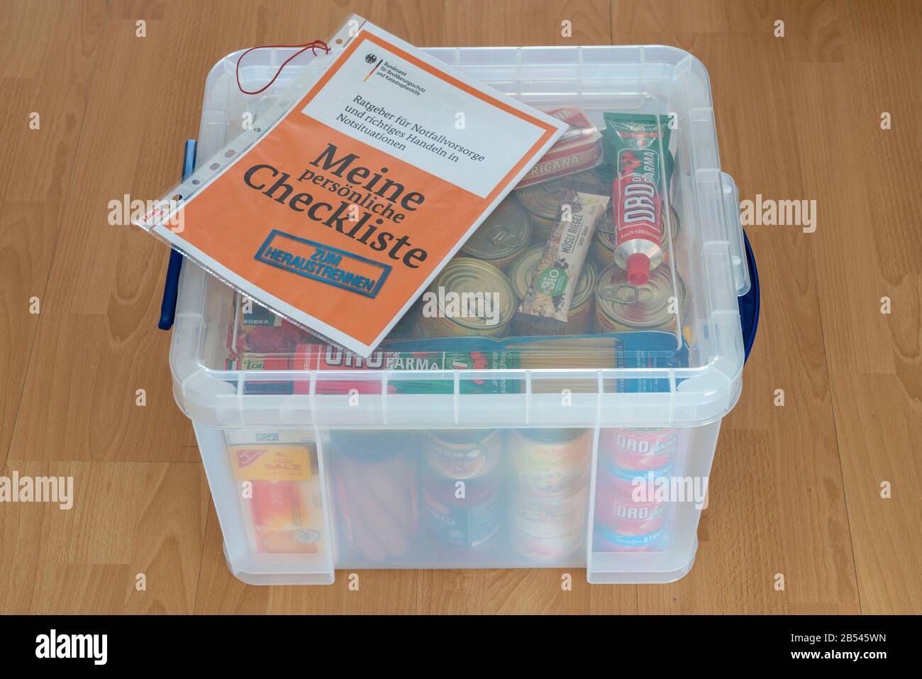 Emergency precautions, food stock in a private household, box with long