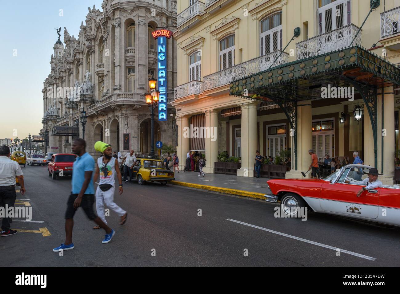 Inglaterra Hotel, Neon Sign, Havana, Cuba Stock Photo