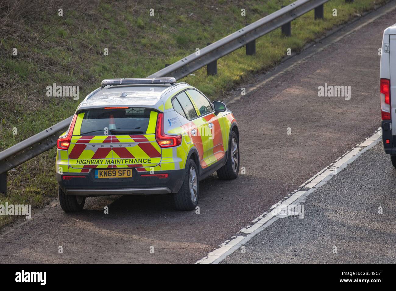 Highway Maintenance van parked on M6 motorway hard shoulder lane