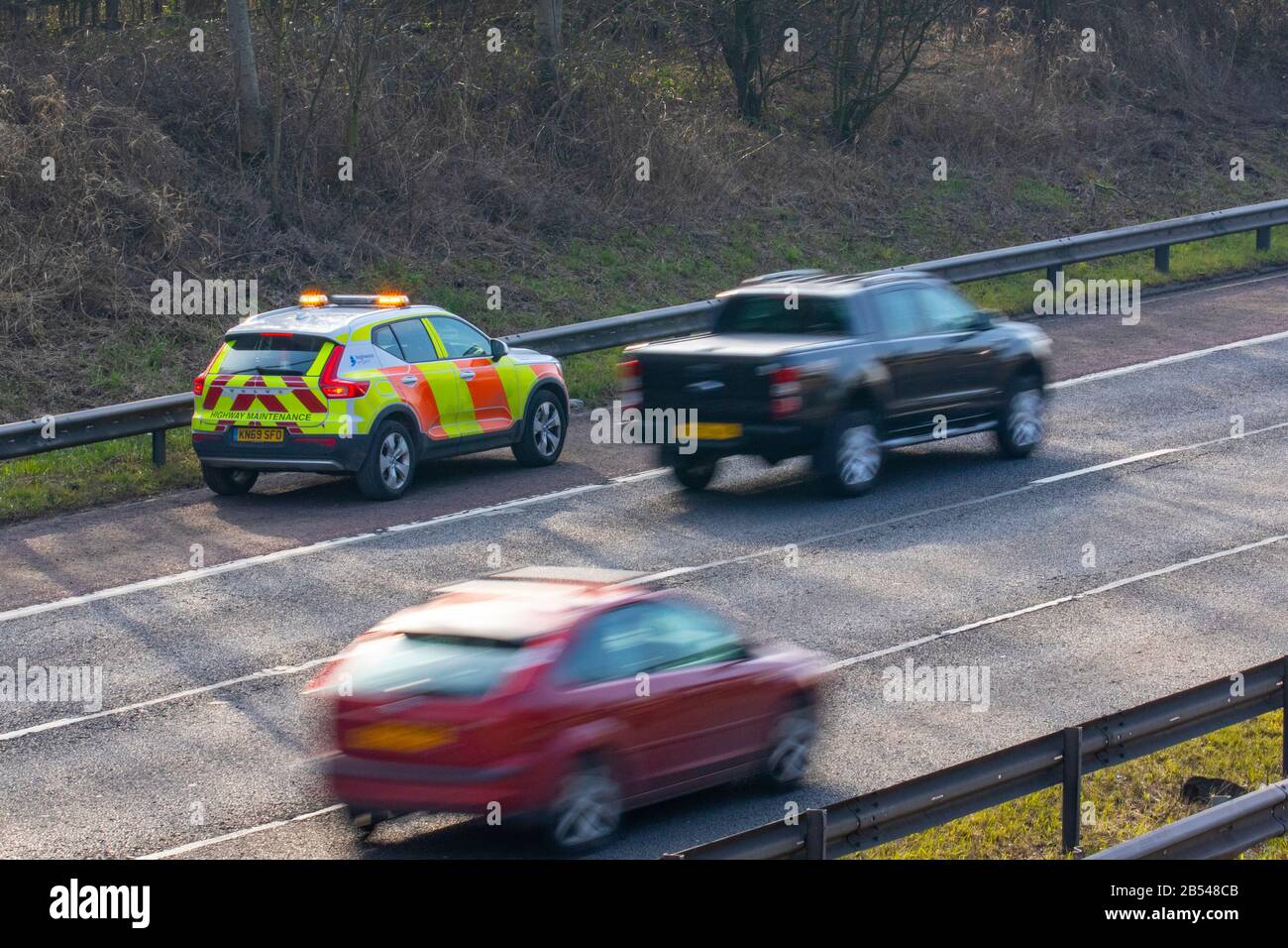 Highway Maintenance van parked on M6 motorway hard shoulder lane