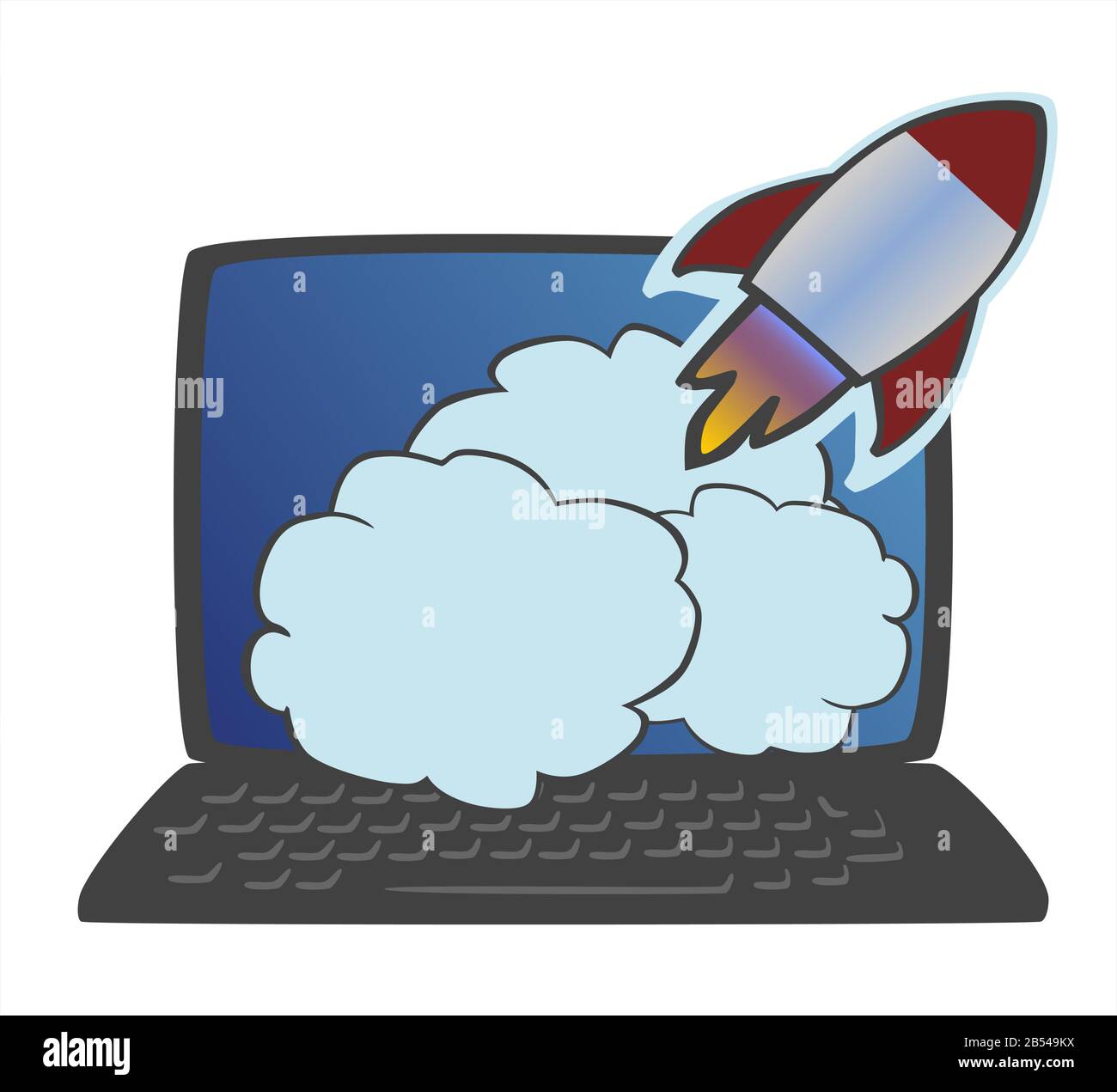 rocket_diagonally_take off_notebook_blue screen_clouds_by jziprian Stock Vector