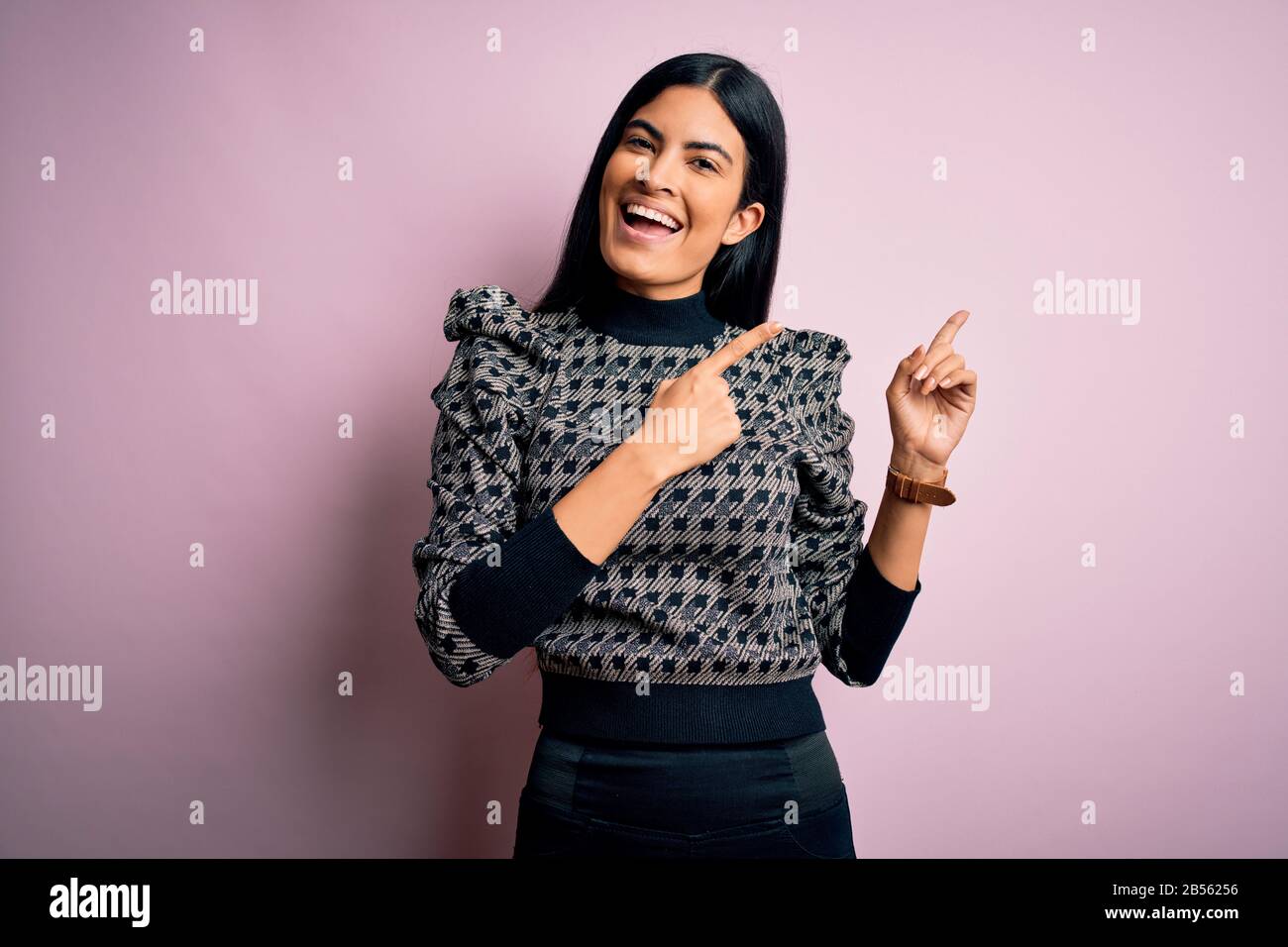 Young beautiful hispanic business woman wearing elegant sweater over ...