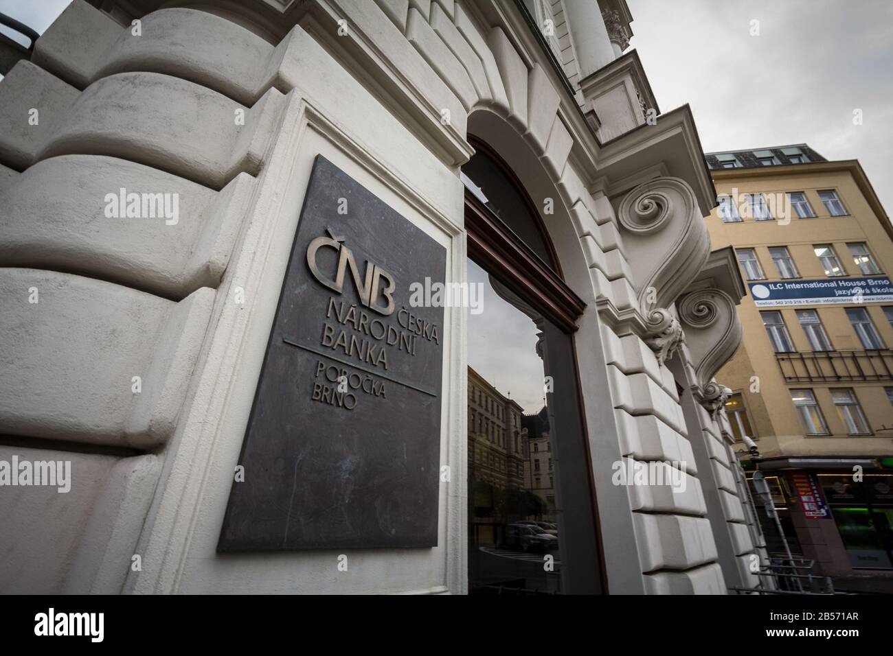 BRNO, CZECHIA - NOVEMBER 5, 2019: Ceska Narodni Banka CNB logo in front of their office for Brno. CNB, Or Czech National Bank, is Czechia's Central ba Stock Photo