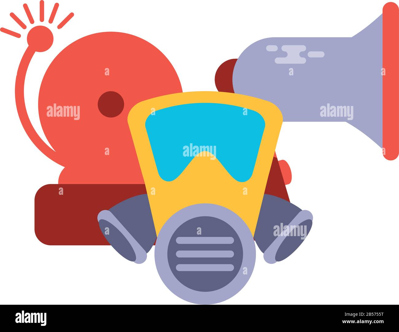 breathing mask with alarm and megaphone on white background vector