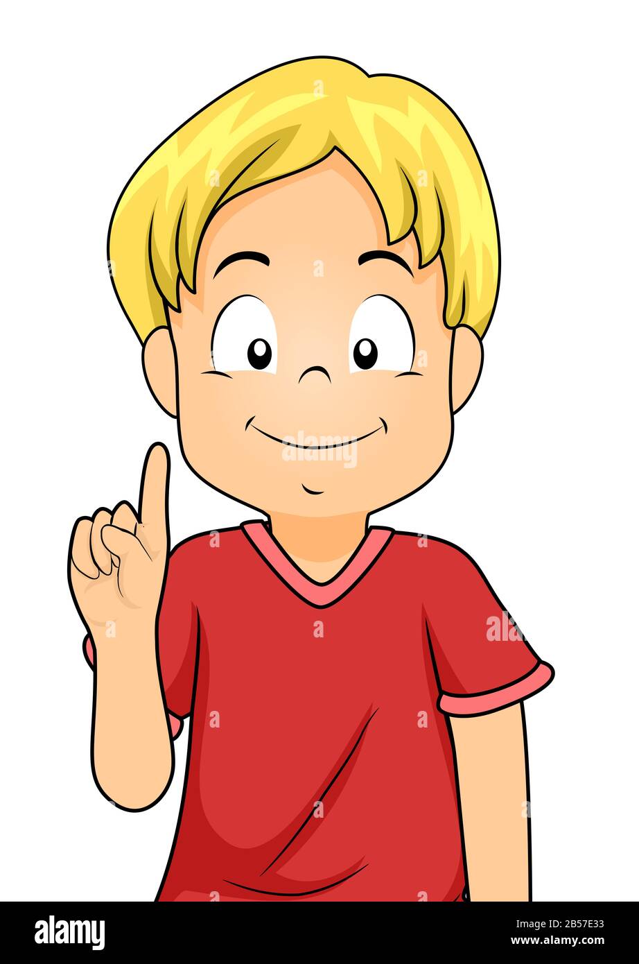 Illustration of a Kid Boy Showing Sign Language Number One Stock Photo