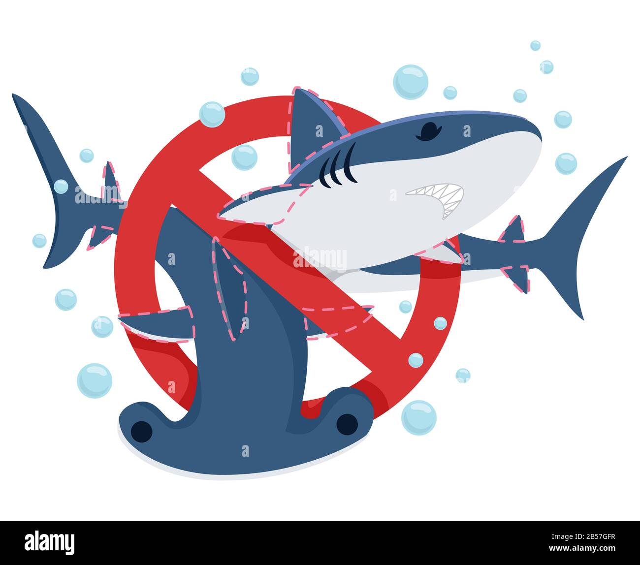 Illustration of Sharks with Prohibition Sign Supporting the Stop Shark