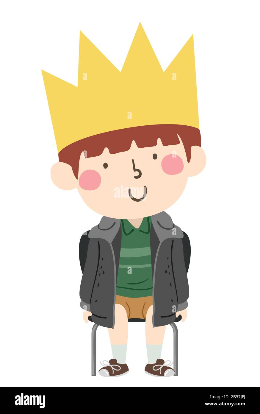 Illustration Of A Kid Boy Sitting On A Chair Wearing A Make Believe Crown And Oversized Jacket Playing As A King In Acting Class Stock Photo Alamy