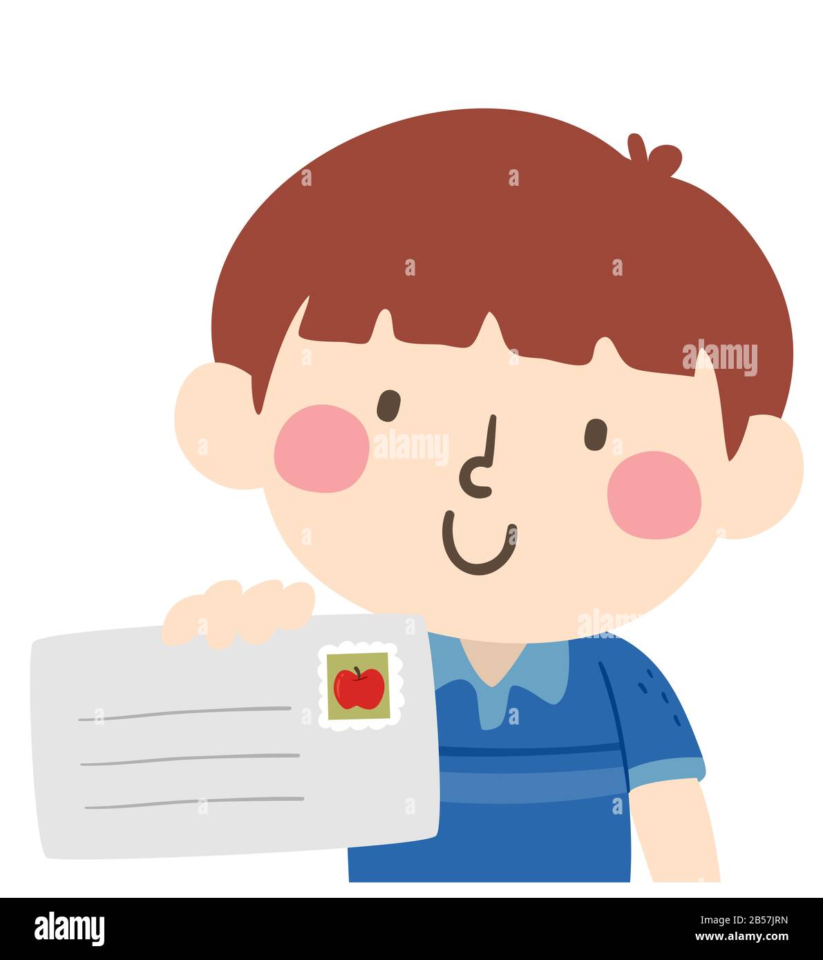 Illustration of a Kid Boy Showing a Letter in an Envelope with Postage