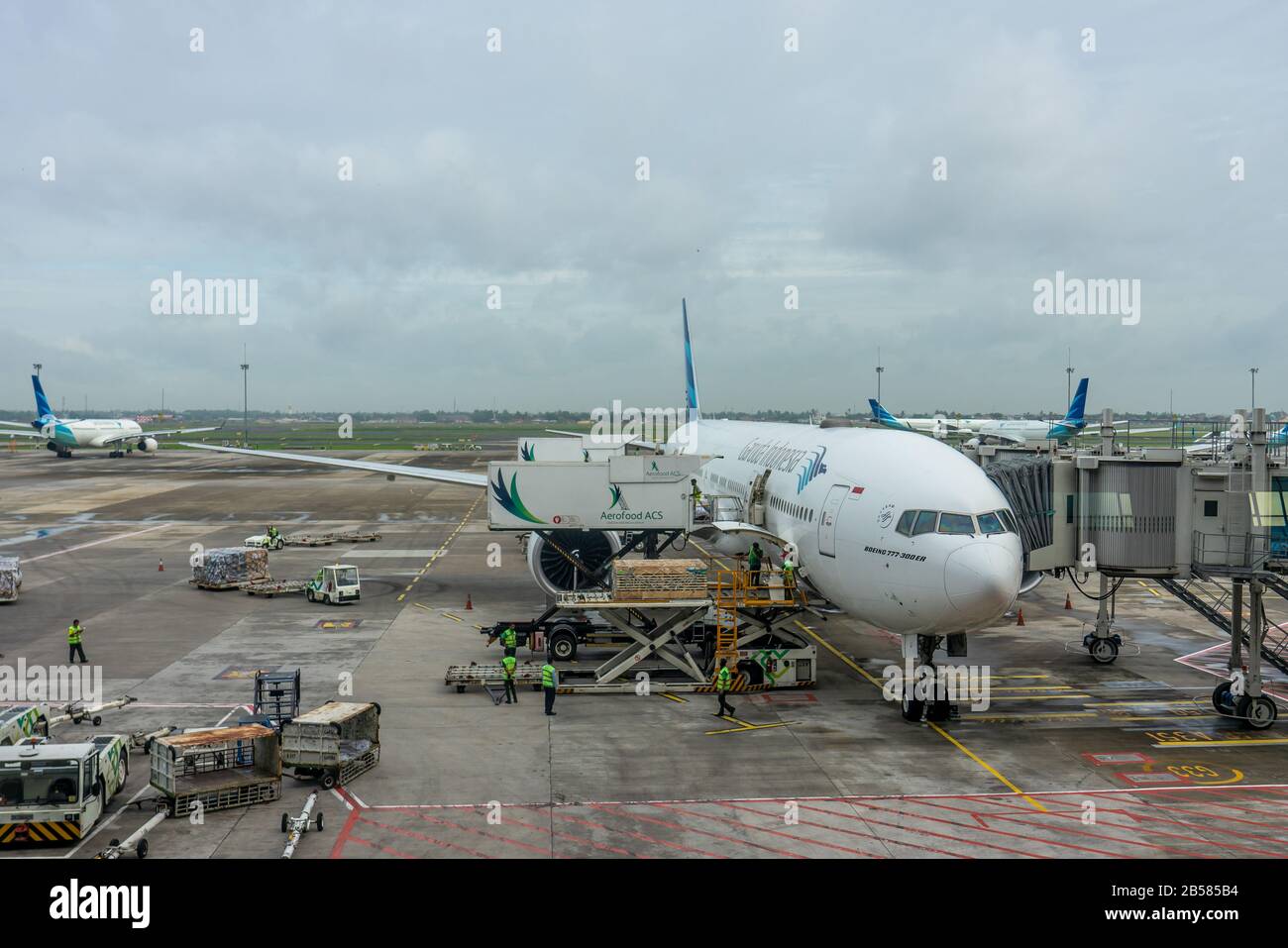 Soekarno-Hatta, Jakarta / Indonesia - Feb 21 2020: Airliner at the gate Stock Photo